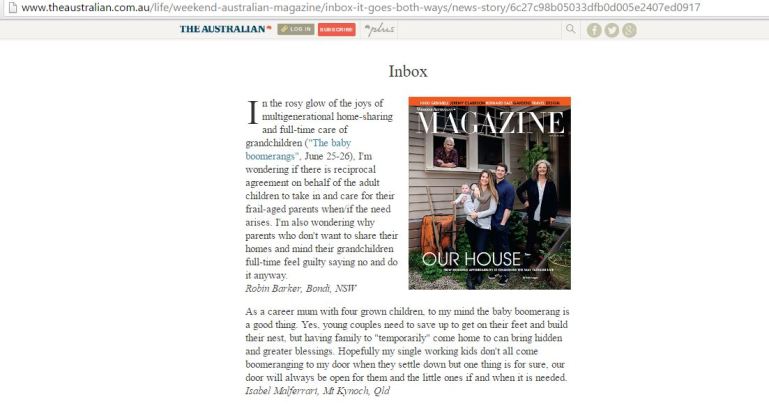 Australian Weekend selected letter